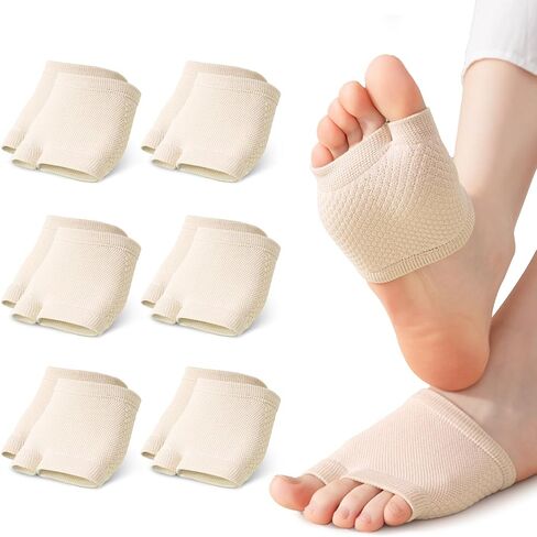 6 Pairs Women's Open Toe Forefoot Breathable Invisible Seamless Cotton Topper Cotton No Show Liner Socks for Mule Slide Slippers Sneakers Sandle- 3 Beige, 3 Black in Saudi Arabia