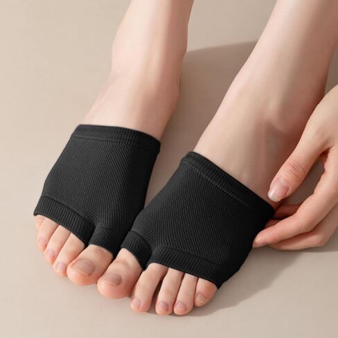 6 Pairs Women's Open Toe Forefoot Breathable Invisible Seamless Cotton Topper Cotton No Show Liner Socks for Mule Slide Slippers Sneakers Sandle- 3 Beige, 3 Black in Saudi Arabia