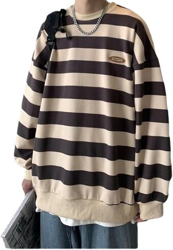 CYee Unisex Striped Graphic Shirt Long Sleeve Oversized Tees Tops Harajuku Vintage Drop Shoulder Outfit Y2k Punk Sweatshirt in Kuwait