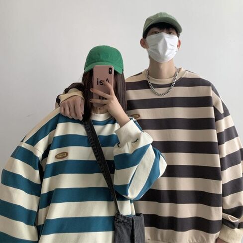 CYee Unisex Striped Graphic Shirt Long Sleeve Oversized Tees Tops Harajuku Vintage Drop Shoulder Outfit Y2k Punk Sweatshirt in Kuwait
