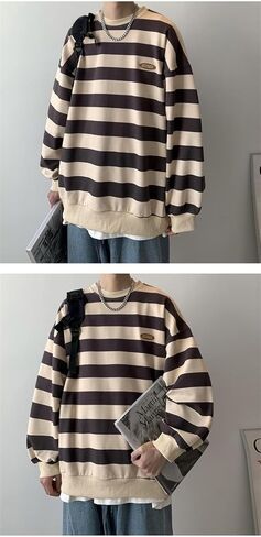 CYee Unisex Striped Graphic Shirt Long Sleeve Oversized Tees Tops Harajuku Vintage Drop Shoulder Outfit Y2k Punk Sweatshirt in Kuwait