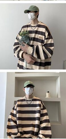 CYee Unisex Striped Graphic Shirt Long Sleeve Oversized Tees Tops Harajuku Vintage Drop Shoulder Outfit Y2k Punk Sweatshirt in Kuwait