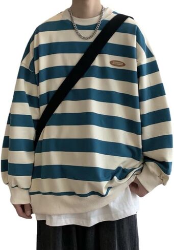 CYee Unisex Striped Graphic Shirt Long Sleeve Oversized Tees Tops Harajuku Vintage Drop Shoulder Outfit Y2k Punk Sweatshirt in Kuwait