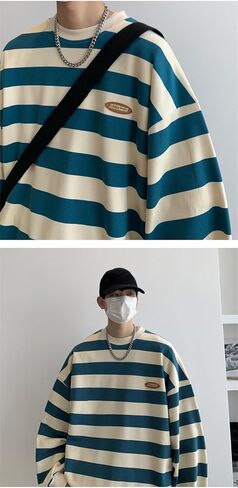 CYee Unisex Striped Graphic Shirt Long Sleeve Oversized Tees Tops Harajuku Vintage Drop Shoulder Outfit Y2k Punk Sweatshirt in Kuwait