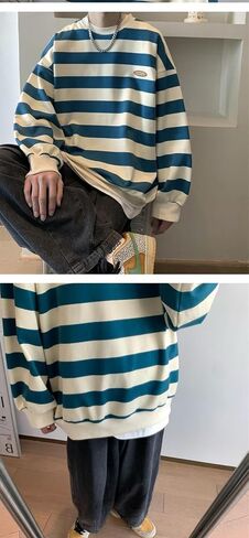 CYee Unisex Striped Graphic Shirt Long Sleeve Oversized Tees Tops Harajuku Vintage Drop Shoulder Outfit Y2k Punk Sweatshirt in Kuwait