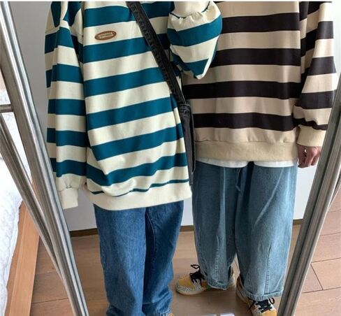 CYee Unisex Striped Graphic Shirt Long Sleeve Oversized Tees Tops Harajuku Vintage Drop Shoulder Outfit Y2k Punk Sweatshirt in Kuwait