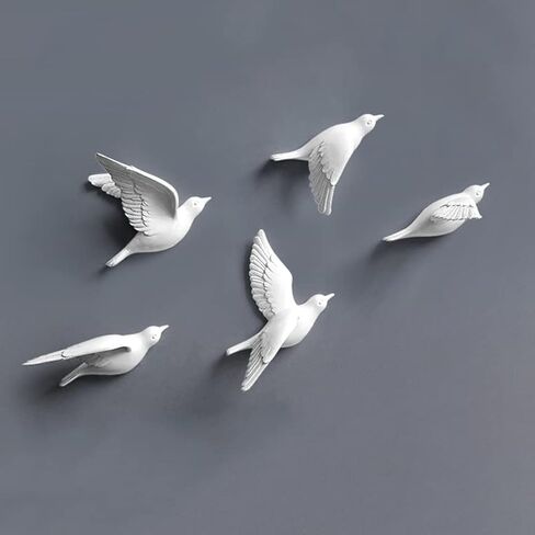 Omaju Gall Decor ، 5pcs حمائم أبيض ديكور الجدار راتنج الطيور الطيران منحوتات ثلاثية الأبعاد جدار الفن الزخرفة الساحلية معلقة لغرفة المعيشة الحمام المنزل in Kuwait