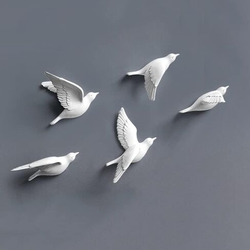 Omaju Gall Decor ، 5pcs حمائم أبيض ديكور الجدار راتنج الطيور الطيران منحوتات ثلاثية الأبعاد جدار الفن الزخرفة الساحلية معلقة لغرفة المعيشة الحمام المنزل in Kuwait