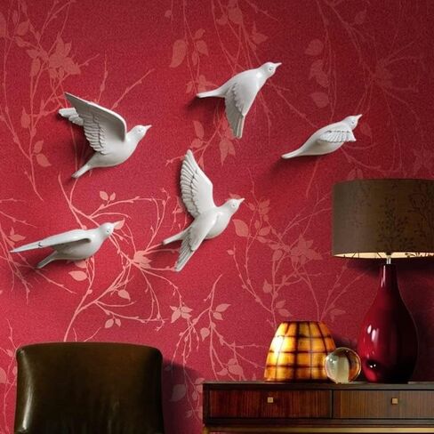 Omaju Gall Decor ، 5pcs حمائم أبيض ديكور الجدار راتنج الطيور الطيران منحوتات ثلاثية الأبعاد جدار الفن الزخرفة الساحلية معلقة لغرفة المعيشة الحمام المنزل in Kuwait