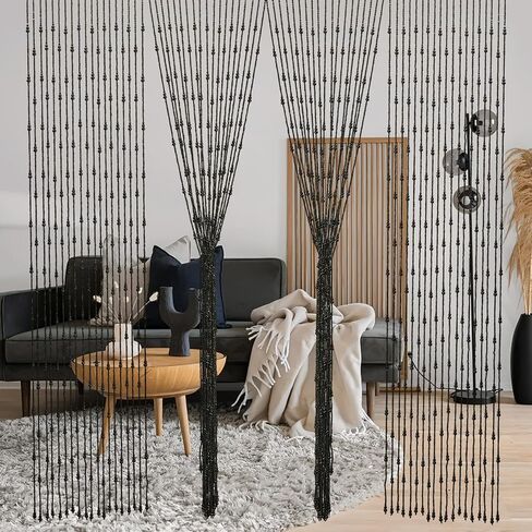 ستارة خشبية من الخشب 35.5 "x75" غرفة مقسم مقسم يدويًا بوهو 38 من الستار للخروج لغرفة نوم الهبي وغرفة المعيشة وديكور المنزل واللون الأسود in Kuwait