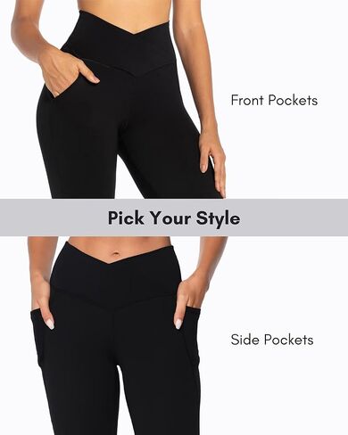 Sunzel Flare Leggings for Women with Pockets, Crossover Yoga Pants with Tummy Control, High Waisted and Wide Leg 30" Black Small in Saudi Arabia