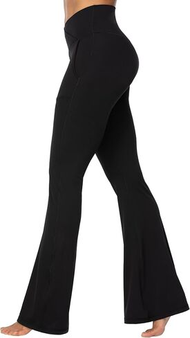 Sunzel Flare Leggings for Women with Pockets, Crossover Yoga Pants with Tummy Control, High Waisted and Wide Leg 30" Black Small in Saudi Arabia