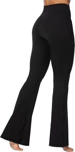 Sunzel Flare Leggings for Women with Pockets, Crossover Yoga Pants with Tummy Control, High Waisted and Wide Leg 30" Black Small in Saudi Arabia