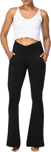 Sunzel Flare Leggings for Women with Pockets, Crossover Yoga Pants with Tummy Control, High Waisted and Wide Leg 30" Black Small in Saudi Arabia