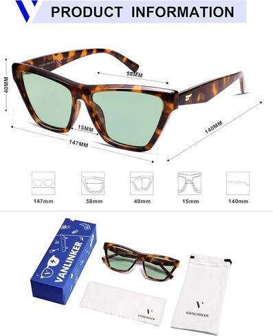VANLINKER Retro Polarized Square Cateye Sunglasses for Women Trendy Oversized Rectangular Cat-eye Frame VL9856 in Kuwait