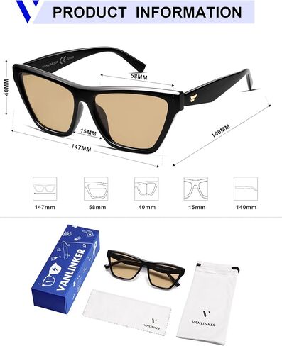 VANLINKER Retro Polarized Square Cateye Sunglasses for Women Trendy Oversized Rectangular Cat-eye Frame VL9856 in Kuwait