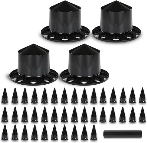 Rear Complete Axle Wheel Cover 33mm Spike Screw-on Lug Nut Cover for Semi Truck, Black ABS, Universal Fit 4 Pack Glossy Black in Saudi Arabia