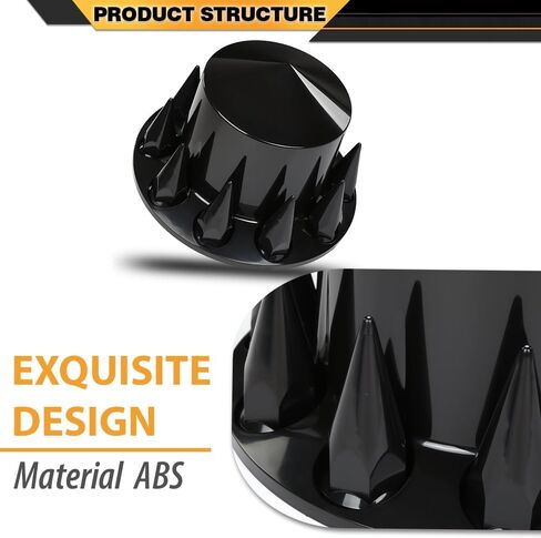 Rear Complete Axle Wheel Cover 33mm Spike Screw-on Lug Nut Cover for Semi Truck, Black ABS, Universal Fit 4 Pack Glossy Black in Saudi Arabia