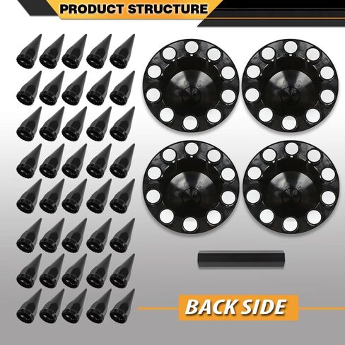 Rear Complete Axle Wheel Cover 33mm Spike Screw-on Lug Nut Cover for Semi Truck, Black ABS, Universal Fit 4 Pack Glossy Black in Saudi Arabia
