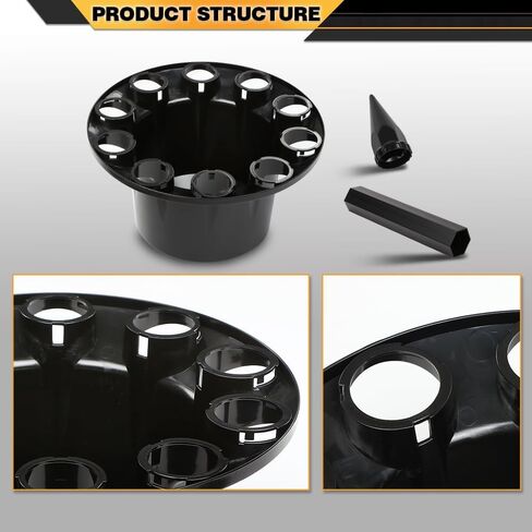 Rear Complete Axle Wheel Cover 33mm Spike Screw-on Lug Nut Cover for Semi Truck, Black ABS, Universal Fit 4 Pack Glossy Black in Saudi Arabia