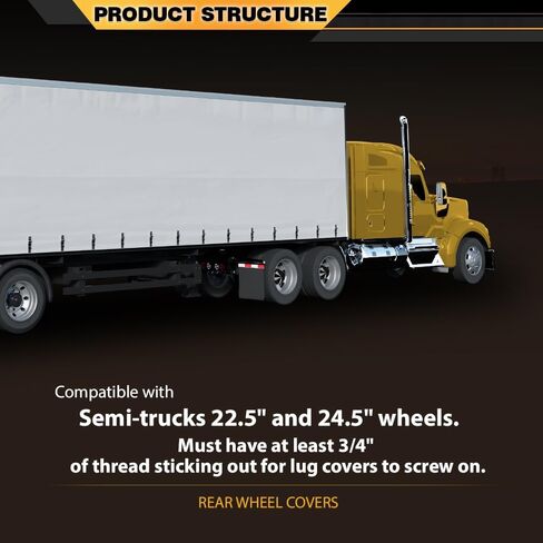 Rear Complete Axle Wheel Cover 33mm Spike Screw-on Lug Nut Cover for Semi Truck, Black ABS, Universal Fit 4 Pack Glossy Black in Saudi Arabia
