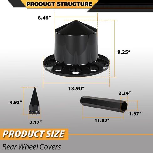 Rear Complete Axle Wheel Cover 33mm Spike Screw-on Lug Nut Cover for Semi Truck, Black ABS, Universal Fit 4 Pack Glossy Black in Saudi Arabia