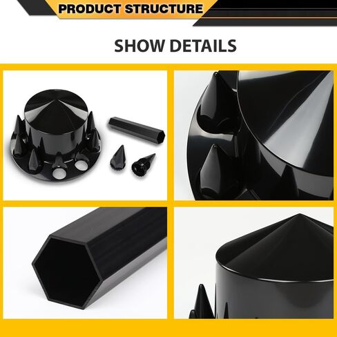 Rear Complete Axle Wheel Cover 33mm Spike Screw-on Lug Nut Cover for Semi Truck, Black ABS, Universal Fit 4 Pack Glossy Black in Saudi Arabia