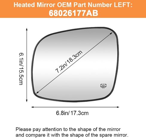 Senzeal Driver Side Side Phrected Mirt Glass بديل لدودج جراند كارافان 2008-2020 كرايسلر تاون كونتري 2008-2016 RAM CV 2012-2015 فولكس واجن روتان 2009-2014 68026177AB (الجانب الأيسر) in Saudi Arabia