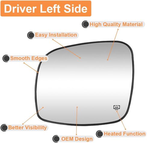 Senzeal Driver Side Side Phrected Mirt Glass بديل لدودج جراند كارافان 2008-2020 كرايسلر تاون كونتري 2008-2016 RAM CV 2012-2015 فولكس واجن روتان 2009-2014 68026177AB (الجانب الأيسر) in Saudi Arabia