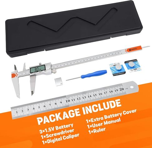 Digital Caliper, HARDELL 6 Inch Measuring Tool with Stainless Steel, Protection Design, Easy Switch from Inch Metric Fraction, Large LCD Screen 150mm for Household/DIY in Kuwait