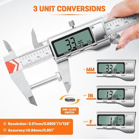 Digital Caliper, HARDELL 6 Inch Measuring Tool with Stainless Steel, Protection Design, Easy Switch from Inch Metric Fraction, Large LCD Screen 150mm for Household/DIY in Kuwait