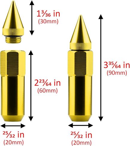 Black 20 PCS M12x1.5 Lug Nuts Spiked 60mm Extended Tuner Aluminum Wheels Rims Cap WN03 in Saudi Arabia