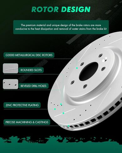 [SCITOO Brake Kits] - Front Drilled Slotted Brake Rotors for 11-18 for Ford Explorer,17 for Ford for F-150,12-18 for Ford Flex,11-18 for Ford Taurus,11-12 for Lincoln MKS,11-18 for Lincoln MKT in Saudi Arabia