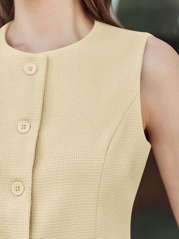 Tankaneo Womens Tweed Sleeveless Vest Crew Neck Button Down Fitted Blazer Vest Tops Work Casual Waistcoat in Kuwait