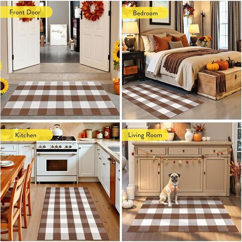 Uphome Bufflo Plaid Outdoor Prug 2'x4.3 '، حصيرة الباب الأمامي البني المتقلب لديكور الخريف ، سجادة شرفة قطنية داخلية في الهواء الطلق لمحصيرات الأبواب ذات الطبقات ، عداء السجاد القابل للغسل لدجال الفناء in Kuwait
