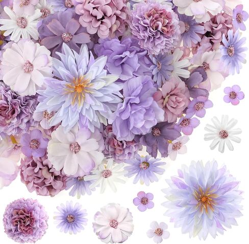 Cindeer 100 Pcs Fake Flower Heads for Crafts Mini Flower Heads Faux Rose Artificial Daisy Blossom Decorative Flowers for Home Bride Bridesmaid Wedding Centerpieces, 2-7 cm(Purple) in Saudi Arabia