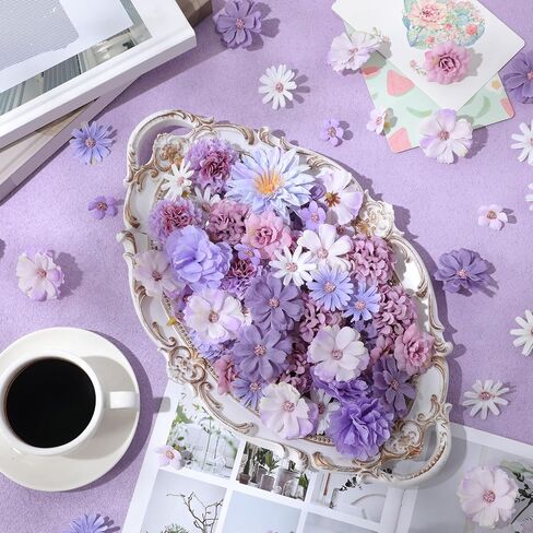 Cindeer 100 Pcs Fake Flower Heads for Crafts Mini Flower Heads Faux Rose Artificial Daisy Blossom Decorative Flowers for Home Bride Bridesmaid Wedding Centerpieces, 2-7 cm(Purple) in Saudi Arabia