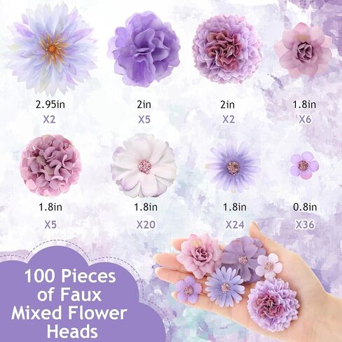 Cindeer 100 Pcs Fake Flower Heads for Crafts Mini Flower Heads Faux Rose Artificial Daisy Blossom Decorative Flowers for Home Bride Bridesmaid Wedding Centerpieces, 2-7 cm(Purple) in Saudi Arabia