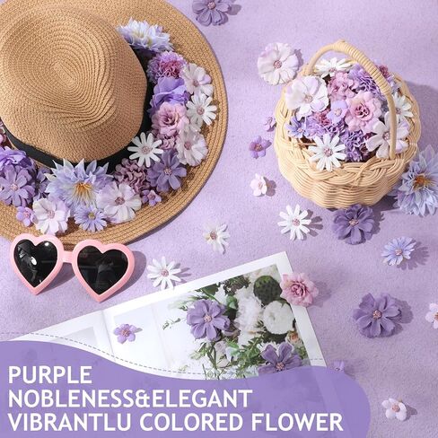 Cindeer 100 Pcs Fake Flower Heads for Crafts Mini Flower Heads Faux Rose Artificial Daisy Blossom Decorative Flowers for Home Bride Bridesmaid Wedding Centerpieces, 2-7 cm(Purple) in Saudi Arabia