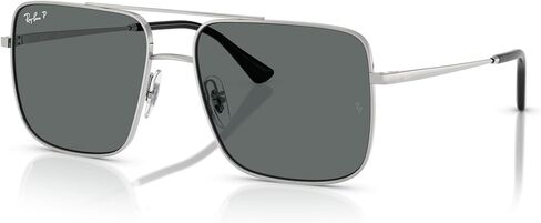 Ray-Ban للجنسين ، النظارات الشمسية الفضية ، العدسات القطبية الرمادية الداكنة ، 56 ملم in Saudi Arabia