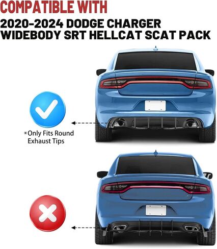الناشر الخلفي للشاحن لعام 2020-2024 DODGE Widebody SRT HELLCAT/SCAT PACK ، شفة مصد خلفية سوداء بلاكية 4-فاين (جسم عريض فقط) in Kuwait
