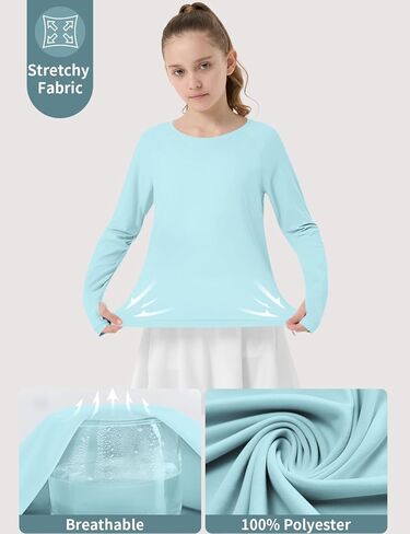 حارس الفتاة الطفح القمصان سبح قميص هوديي حماية UV حماية طويلة الأكمام الطويلة قمم الجافة الجافة خفيفة الوزن 50+ in Kuwait