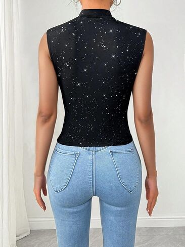 Sherrydc Women’s V Neck Sancless Tank Top Sirt Shirt Sparkly Ruched Tummy Stume Blouse Stest in Kuwait