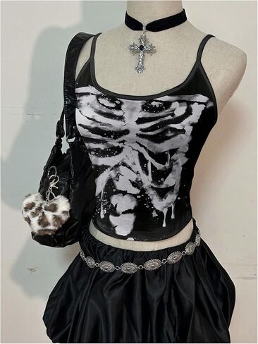 Soly Hux Women's Graphic Cami Crop Tops Y2K Skull Print Spaghetti STRAP Out Out Summer Camisole in Kuwait