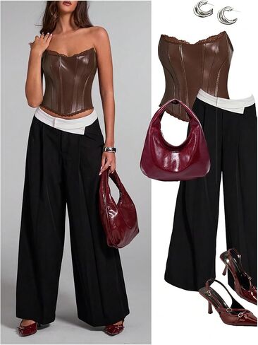 WDIRARA Women's PU Leather Corset Tube Top Lace Up Back Strapless Bandeau Bustier Crop Tops in Saudi Arabia