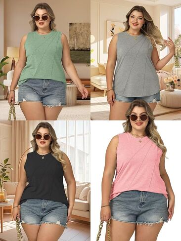 DOLNINE Plus-Size-Tank-Tops-for-Women Summer Dressy Casual Sleeveless Business Blouses Loose Fit Pleated Office Work Shirts in Saudi Arabia