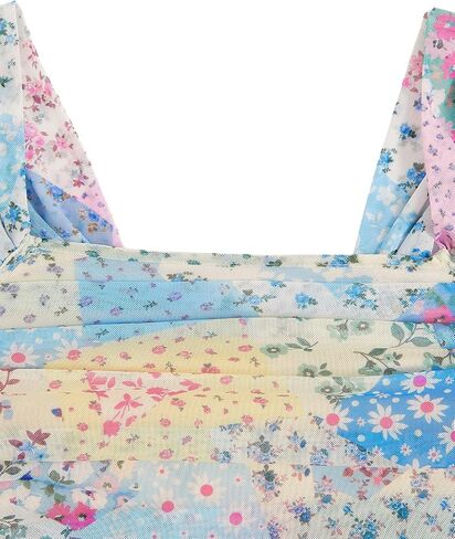 SHENHE Women's Floral Wide Strap Ruched Square Neck Cute Open Back Vacation Boho Crop Tops in Saudi Arabia