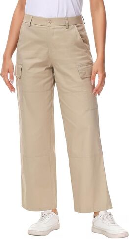 Soojun Women's Lightweight Elastic Waist Comfy Straight Leg Cargo Pants in Saudi Arabia