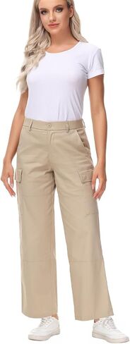 Soojun Women's Lightweight Elastic Waist Comfy Straight Leg Cargo Pants in Saudi Arabia