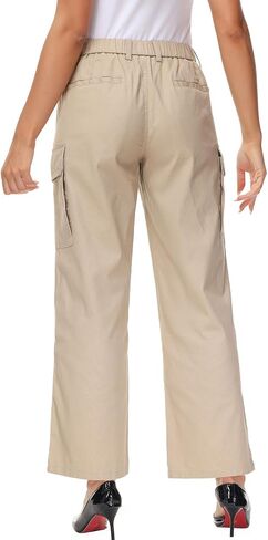 Soojun Women's Lightweight Elastic Waist Comfy Straight Leg Cargo Pants in Saudi Arabia